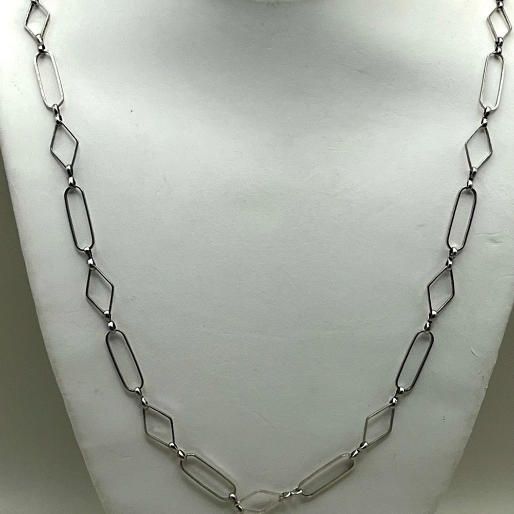 Luxe Silver Tone Geometric Link Chain Necklace Statement Jewelry